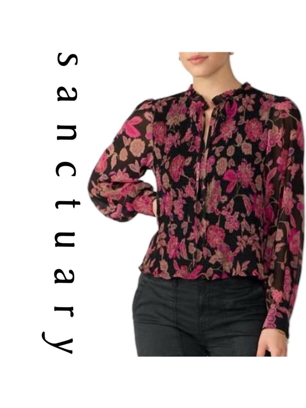 🎩🗝️ NWT $89 NEW SANCTUARY think of you smoked blouse in floral